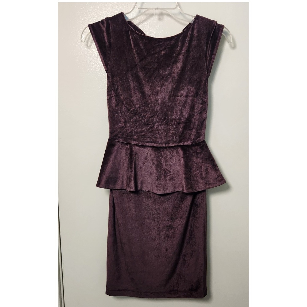 Alice & Oliva Plum Purple Velvet Mini Dress Peplum Cap Sleeve Back Zip Sz 00/0